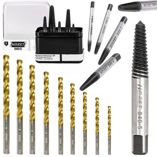 Екстрактори Hazet для зламаних гвинтів М4-М18 + Свердла для гвинтів Фанар