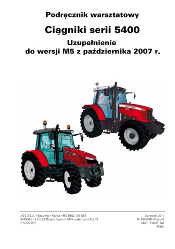 Massey Ferguson 5400/5420/5425/5430/5435 інструкція з обслуговування/ремонту АНГЛІЙСЬКА