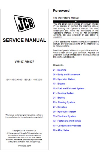JCB Service Manual VM117, VM137