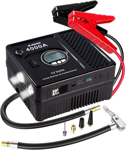 JF.EGWO Стартерний павербанк з компресором, 4000 A, 28000 mAh