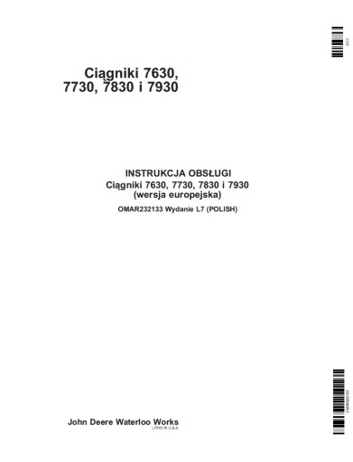 JOHN DEERE 7630,7730,7830,7930 руководство пользователя на русском по-польски