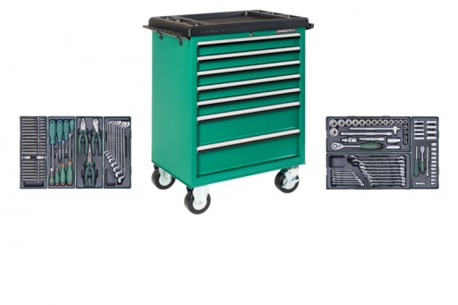 ШКАФ НА ИНСТРУМЕНТАЛЬНОЙ ТЕЛЕЖКЕ JONNESWAY С 7 ЯЩИКАМИ 124 ШТ. НАСАДКИ ДЛЯ ОТВЕРТОК 1/2 1/4