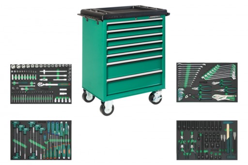 ШКАФ НА ИНСТРУМЕНТАЛЬНОЙ ТЕЛЕЖКЕ JONNESWAY С 7 ЯЩИКАМИ 188 ШТ. НАСАДКИ ДЛЯ ОТВЕРТОК 1/2 1/4