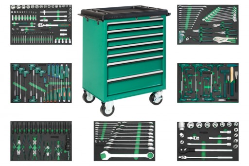 ШКАФ НА ИНСТРУМЕНТАЛЬНОЙ ТЕЛЕЖКЕ JONNESWAY С 7 ЯЩИКАМИ 236 ШТ. НАСАДКИ ДЛЯ ОТВЕРТОК 1/2 1/4