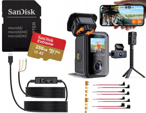 VANTRUE E360 ACE 3CH АВТОМОБІЛЬНА КАМЕРА ПЕРЕДНЯ ВНУТРІШНЯ ЗАДНЯ КАРТА ACC 256 ГБ