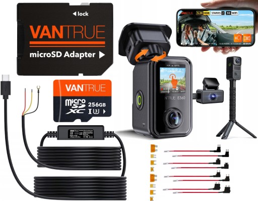 VANTRUE E360 ACE 3CH АВТОМОБІЛЬНА КАМЕРА ПЕРЕДНЯ ВНУТРІШНЯ ЗАДНЯ КАРТА ACC 256 ГБ