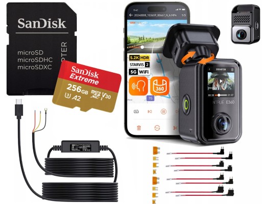 VANTRUE E360 LTE 2CH АВТОМОБІЛЬНА КАМЕРА ПЕРЕДНЯ ВНУТРІШНЯ GPS ACC + КАРТА 256 ГБ