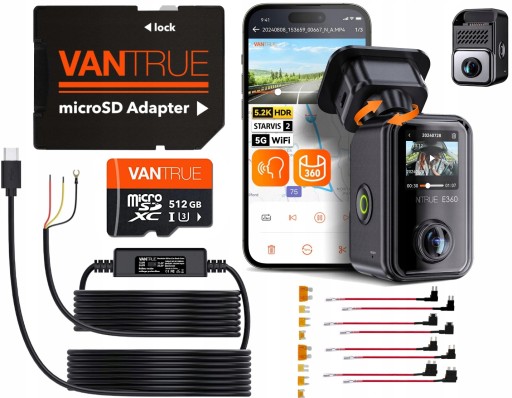 VANTRUE E360 LTE 2CH АВТОМОБІЛЬНА КАМЕРА ПЕРЕДНЯ ВНУТРІШНЯ GPS ACC + КАРТА 512 ГБ