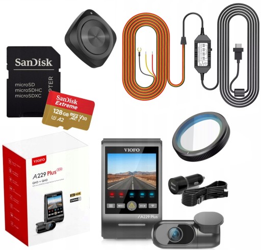КАМЕРА VIOFO A229 PLUS 2-КАНАЛЬНАЯ ПЕРЕДНЯЯ/ЗАДНЯЯ ПЕРЕДНЯЯ/ЗАДНЯЯ КАМЕРА 2K HDR GPS ACC КАРТА 128 ГБ ФИЛЬТР ПУЛЬТ ДИСТАНЦИОННОГО УПРАВЛЕНИЯ