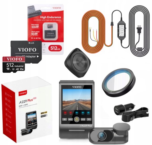 VIOFO A229 PLUS КАМЕРА 2 КАНАЛІ СПЕРЕДНЯ/ЗАДНЯ 2K HDR GPS + КАРТА ACC 512 ГБ CPL ДИСТАНЦІЙНЕ