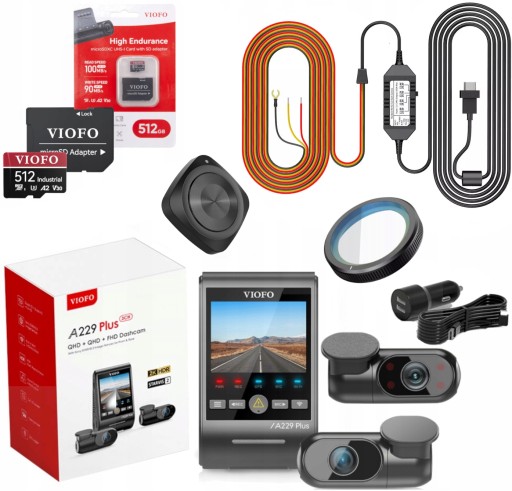 VIOFO A229 PLUS КАМЕРА 3CH 2K ПЕРЕДНЯ ЗАДНЯ ВНУТРІШНЯ FHD GPS 512GB ACC CPL PILOT