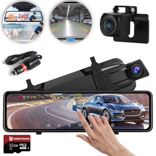 ШИРОКОУГОЛЬНАЯ АВТОМОБИЛЬНАЯ КАМЕРА ЗЕРКАЛО ЗАВОРАЧИВАНИЯ 4K DVR + КАРТА 32