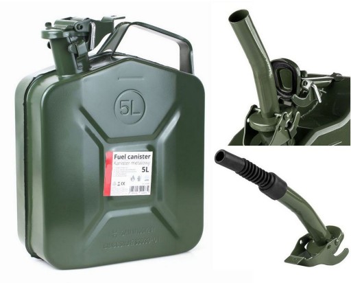 КАНІСТРА МЕТАЛЕВА 5Л ДЛЯ ПАЛИВА, МАСЛА, БЕНЗИНУ, СЕРТИФІКАТ + ВОРОЙКА