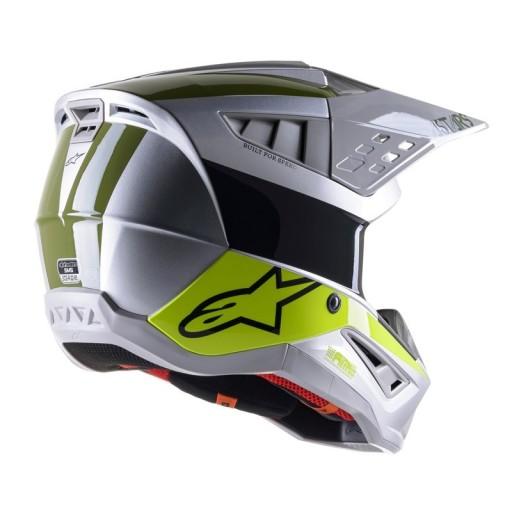Шолом ALPINESTARS S-M5 BOND SILVER/FLUO YELOW/МІЛІТАРІ-ЗЕЛЕНИЙ ГЛЯНЦЕВИЙ M