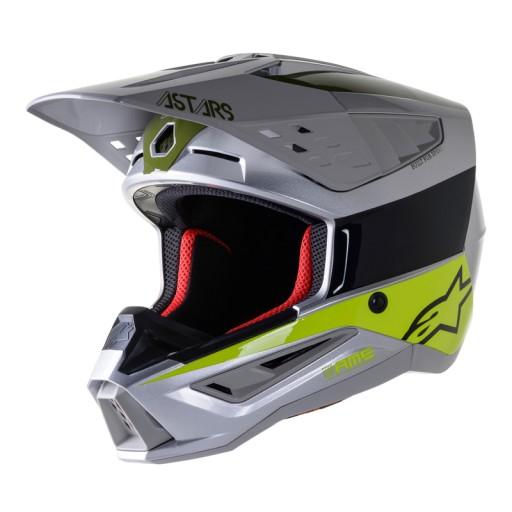 ШЛЕМ ALPINESTARS S-M5 BOND СЕРЕБРЯНЫЙ/ФЛУО-ЖЕЛТЫЙ/ЗЕЛЕНЫЙ-МИЛИТАРИ ГЛЯНЦЕВЫЙ S РАСПРОДАЖА