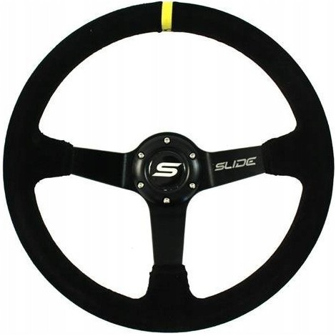 СПОРТИВНЫЙ РУЛЬ ИЗ АЛЮМИНИЕВОЙ ЗАМШИ ЧЕРНО-ЖЕЛТЫЙ ПОЛОСКА 35см СЛАЙД + NABA E46