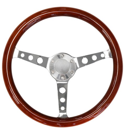 КОРИЧНЕВЕ ДЕРЕВ'ЯНЕ СПОРТИВНЕ РУЛЬМО 38см АЛЮМІНІЙ + ДЕРЕВО CLASSIC RETRO