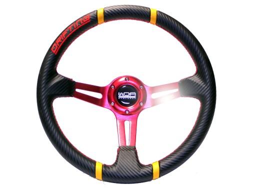 Спортивный руль ралли кожа карбон красный