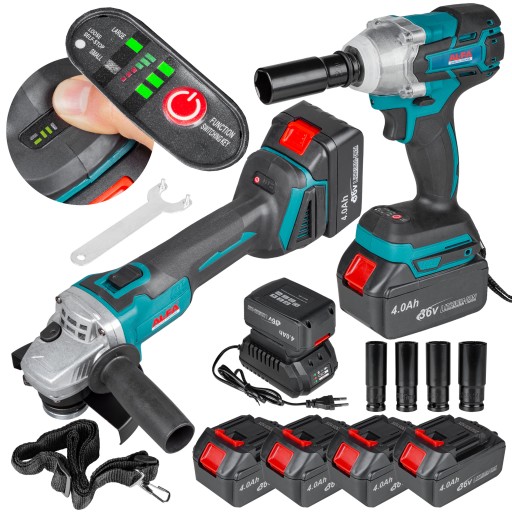 АКУМУЛЯТОРНИЙ УДАРНИЙ ГАЙКОВЕРТ КУТОВА ШЛІФУВАЛЬНА МАШИНА 4XAKU НАБІР