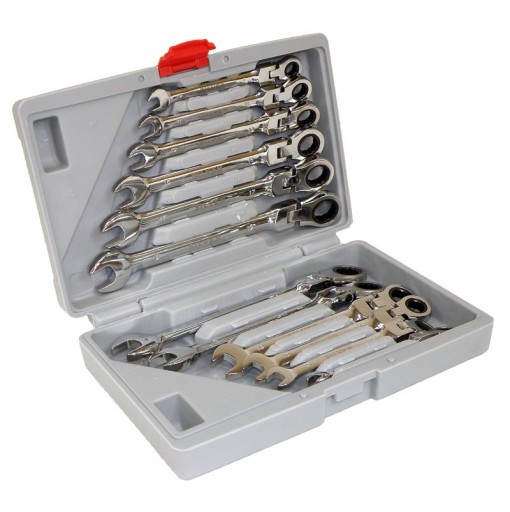 НАБОР ПЛОСКИХ КЛЮЧЕЙ С ТРЕЩОТКОЙ, 12 ШТ., СЛОМАННЫЕ, 8–19 ММ