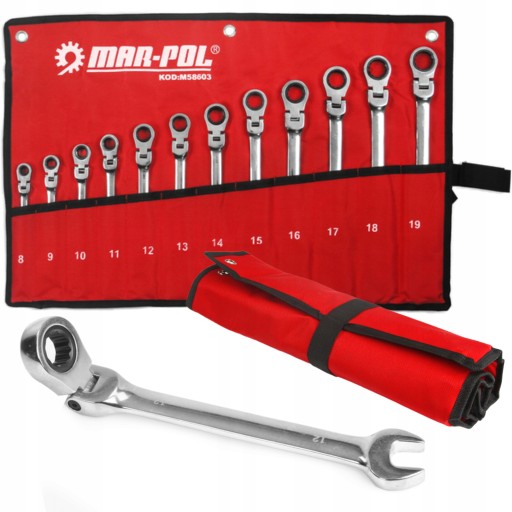 КЛЮЧИ НАКИДНЫЕ ПЛОСКИЕ 8–19 ММ С ТРЕЩОТКОЙ, НАБОР СЛОМАЮЩИХСЯ КЛЮЧЕЙ, 12 ШТ.