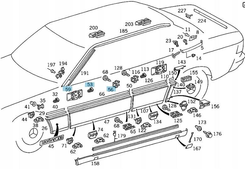 A0029947545 - Комплект затискачів кріплення передніх дверей MERCEDES W124