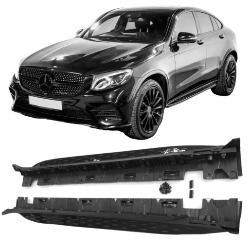 КОМПЛЕКТ боковых порогов чёрного цвета для Mercedes GLC X253 C253 BLACK