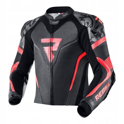 КОЖАНАЯ КУРТКА REBELHORN REBEL ЧЕРНАЯ/FLO RED 52