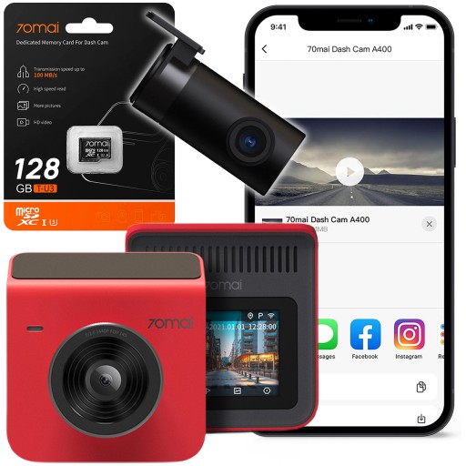 Автокамера 70mai A400 + RC09 SET Red + оригінальна карта на 128 Гб