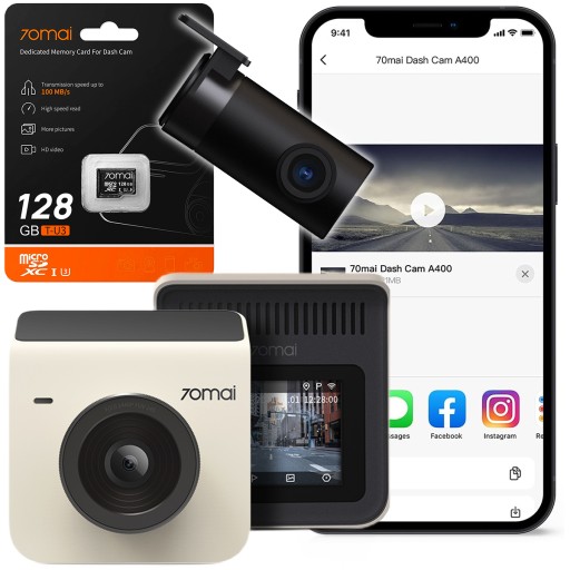 Автокамера 70mai A400 + RC09 SET White + оригінальна карта на 128 ГБ