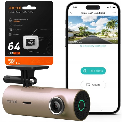 Автомобільна камера 70mai M300 Rose Gold 1296p 140° + оригінальна карта 64GB
