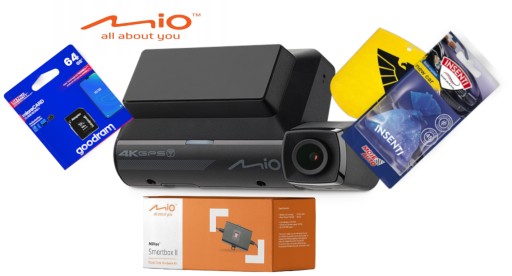 Автомобильная камера Mio MiVue 955W 4K UHD + SmartBox и карта памяти на 64 ГБ, ароматизаторы