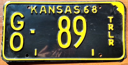 Канзас, 1968 год — номерной знак США.