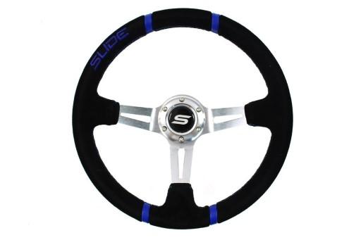 Руль слайд 350 мм смещение: 80 мм кожа синий