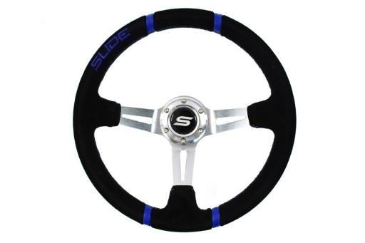 Руль слайд 350 мм смещение: 80 мм кожа синий