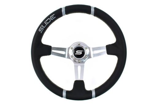 Руль слайд 350 мм смещение: 80 мм кожа серебро