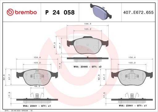 P 24 058 - Тормозные колодки BREMBO P24058.