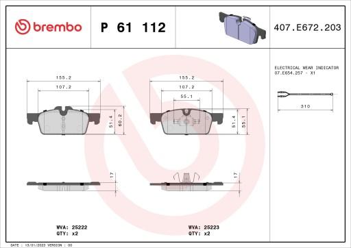 P 61 112 - Тормозные колодки BREMBO P61112.