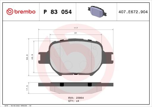 P 83 054 - Тормозные колодки BREMBO P83054.