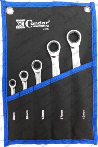 Ключи рожковые 8-19 мм с трещоткой, 5 шт.