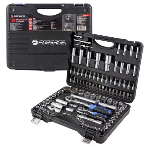 Набор инструментов с трещоткой, 108 предметов, кейс 1/4