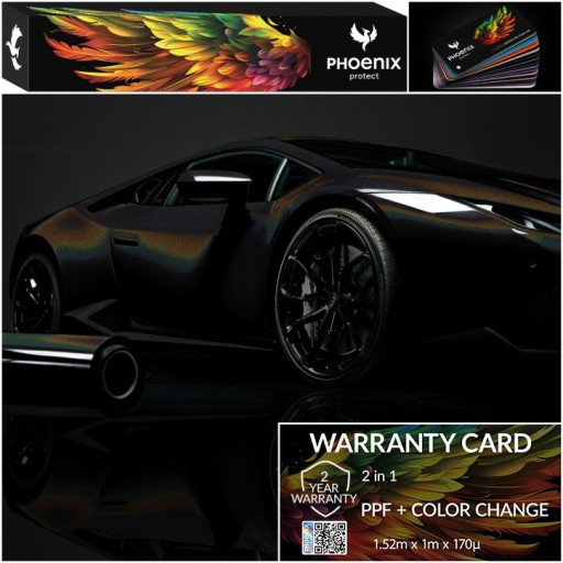 Красочный PPF Phoenix защищает голографический черный цвет автомобиля, меняющий цвет