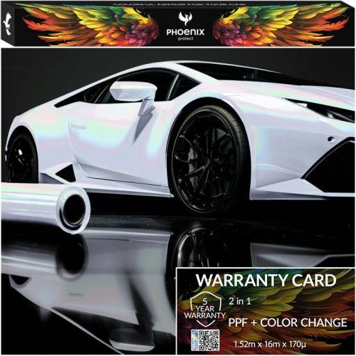 Красочный PPF Phoenix защищает голографический белый цвет автомобиля, меняющий цвет