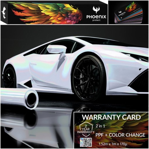 Красочный PPF Phoenix защищает голографический белый цвет автомобиля, меняющий цвет