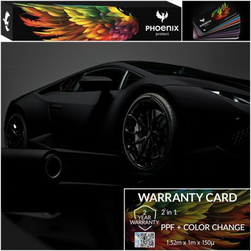 Красочная пленка PPF Phoenix для защиты автомобиля, меняющая цвет, матовая черная пленка
