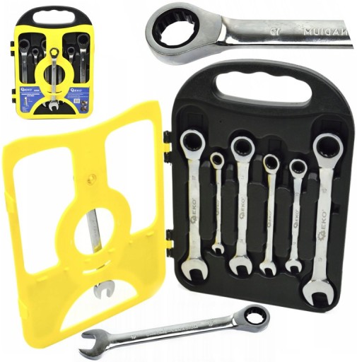 Набір Набір комбінованих ключів з тріскачкою 7 шт. 8-19мм CrV