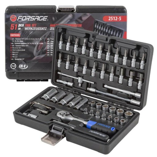 Набор инструментов, ключи-головки, биты 51el 1/4