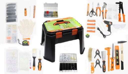 Набір інструментів універсальний, ящик, табуретка, насадки, головки, молоток, 1500 шт. CrV