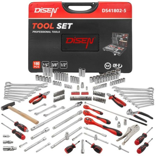 Набор инструментов, чемодан, головки, биты, головки, трещотки, ключи, 180 шт., 6-гранные.