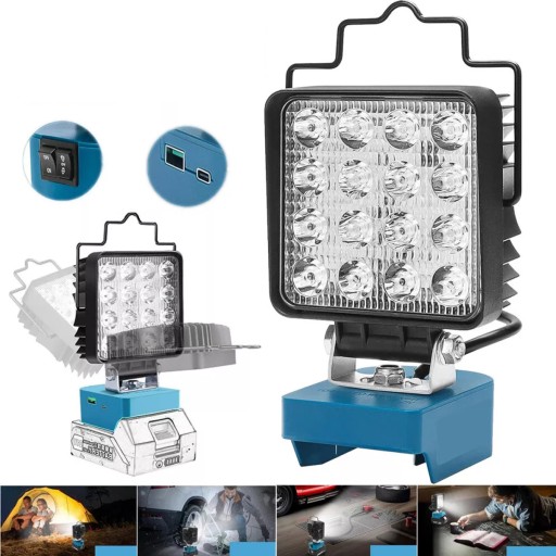 ЛАМПА АККУМУЛЯТОРНАЯ для Makita Светодиодная подсветка 18 В РАБОТАЕТ с портами USB и Type-C.